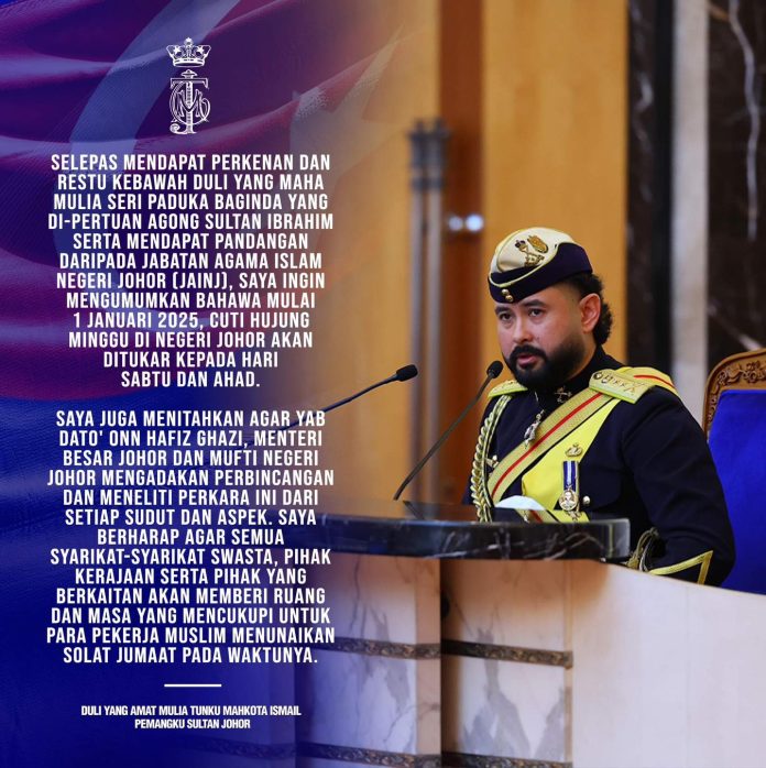 His Royal Highness, Tunku Ismail, The Regent of Johor’s announcement - photo courtesy of HRH Crown Prince of Johor’s Facebook page