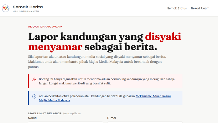 Screenshot of the Semak Berita site at sb.majlismedia.my as of 1st July 2026